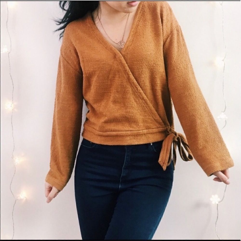 Madewell Texture & Thread Orange Wrap Tie Top